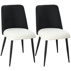 HOMCOM Juego de 2 Sillas de Cocina con Respaldo de PU de Imitación Ratán Patas de Acero y Asiento Acolchado Negro y Beige