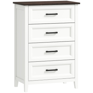 HOMCOM Cómoda 4 Gavetas Cómoda de Dormitório Estreita e Alta com Bancada com Efeito Madeira 60x35x87 cm Branco