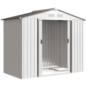 Outsunny Caseta de Jardín 213x130x185 cm Cobertizo Metálico de Exterior para Almacenamiento de Herramientas Blanco