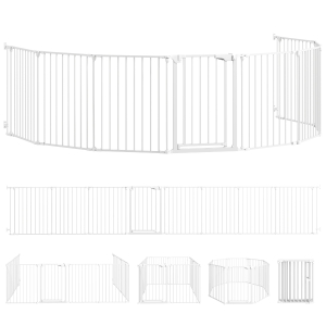 PawHut Barrera para Perros Plegable Valla para Mascotas de 8 Paneles Puerta con Cierre Doble para Escalera Pasillo Blanco