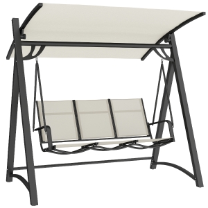 Outsunny Columpio de Jardín de 3 Plazas con Techo Ajustable UPF50+ Asiento Transpirable Carga 360 kg 188x130x183 cm Crema