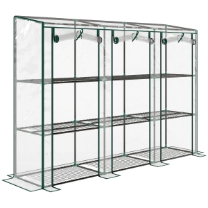 Outsunny Invernadero de Exterior con Estantes de 3 Niveles Puertas con Cremallera y Marco de Acero 215x46x151 cm Transparente