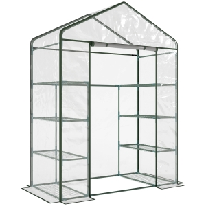 Outsunny Invernadero de Exterior Invernadero de Jardín de 4 Niveles con Estantes Marco de Acero Invernadero para Cultivo de Plantas Flores Tomates 143x73x195 cm Transparente