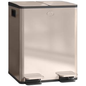 HOMCOM Lixeira de cozinha 2 compartimentos de 2 x 20 L, aço inoxidável, tampa com fecho suave, 45,8x36x51,6 cm, dourado