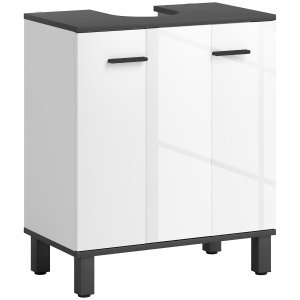 HOMCOM Móvel de Lavatório com 2 Portas e Prateleira Ajustável para Lavatório com ou sem Pedestal 60x34x70 cm Branco Brilhante