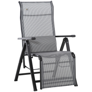 Outsunny Silla Reclinable Plegable de Jardín con Respaldo Ajustable en 9 Posiciones y Cojín Lumbar 70x65x111 cm Gris