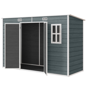 Outsunny Abri de jardin en plastique, avec plancher, 303 x 123 x 197 cm, effet bois gris