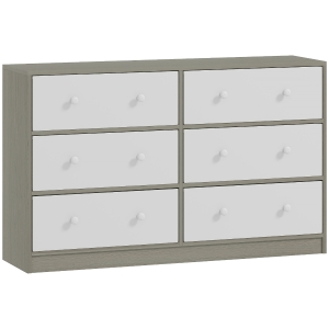 HOMCOM Cómoda con 6 Cajones de Tela Marco de Acero y MDF Cajonera para Salón Oficina Vestidor Blanco y Gris