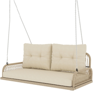 Outsunny Banc Suspendu Extérieure 2 Places en Résine Tressée avec Coussins et Chaînes en Acier, 115x66x44cm, Beige
