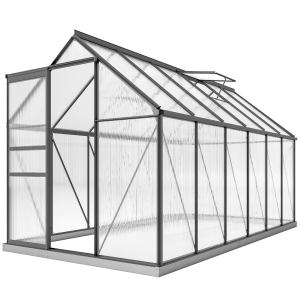 Outsunny Serre de jardin en aluminium polycarbonate avec fondation, serre avec fenêtre réglable porte coulissante 190x375x199cm