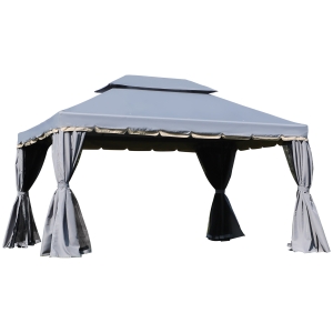 Outsunny Cenador de Jardín 4x3m Pabellón de Jardín Gazebo con Doble Techo Estructura de Aluminio UPF50+ para Exterior Gris