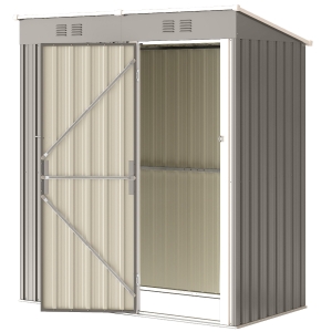 Outsunny Abri de Jardin en Métal Adossable 2 Grilles d'Aération Toit Incliné Anti-UV 163x90x179cm Gris Clair