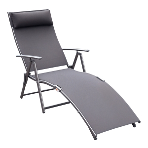 Outsunny transat Chaise Longue Bain de Soleil Pliable Dossier inclinable Multi-Positions têtière fournie 137L x 64l x 101H cm métal époxy textilène Gris