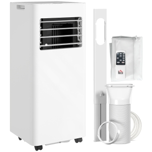 HOMCOM Aire Acondicionado Portátil 3 en 1 con Deshumidificador Ventilador y Kit de Ventana Fácil de Mover 30x29x69 cm Blanco