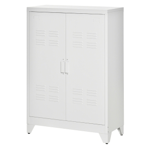 HOMCOM Armoire de bureau à 3 niveaux meuble de rangement bureau métallique 2 portes étagères réglables 75 x 33 x 110 cm blanc