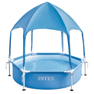 Piscina Desmontable Hexagonal 700 L con Toldo UPF 50+ y Estructura Metálica, 183x183x38 Cm, Azul