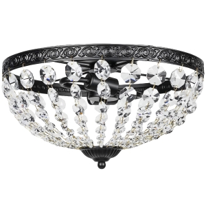 HOMCOM Candeeiro de Teto de Cristal Clássico com 2 Suportes E14 40W Candeeiro de Teto Vintage com 168 Contas de Cristal Ø35x22 cm Preto