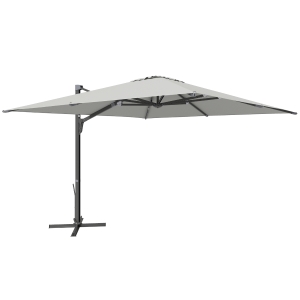 Outsunny Umbrelă Suspendată cu manivelă și bază în cruce, din poliester, aluminiu și metal, 365x297x256 cm, gri deschis
