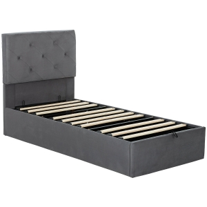 HOMCOM Single Bed Frame Gas End Lift Under Bed Storage Upholstered Platform Bed Tufted Headboard for 90 x 190 cm Mattress
