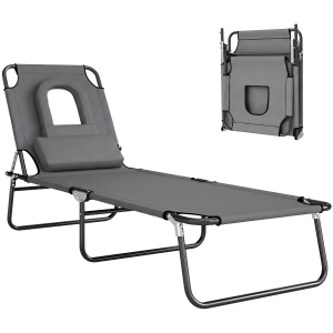 Outsunny Bain de Soleil Pliable transat inclinable 4 Positions Chaise Longue 3 Coussins fournis Gris