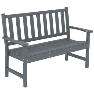 Outsunny 2 Seater Plastic Garden Bench, Outdoor Patio Bench with Armrest and Backrest, Weatherproof Outdoor Furniture for Balcony