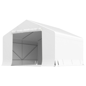 Outsunny Capanno da Giardino e Tenda Garage 3x3 m Impermeabile con Porta Avvolgibile, Metallo e PE, Bianco