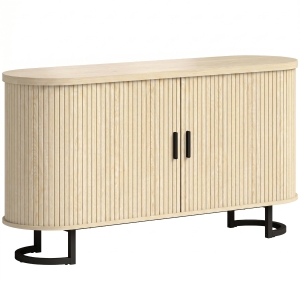 HOMCOM Aparador de sala, móvel de armazenamento oval com 2 portas deslizantes e prateleiras ajustáveis, 140x40x75cm, madeira natural