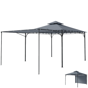 Outsunny Pavillon 3,2x3,2 m Stabil Winterfest Gartenpavillon mit ausziehbaren Dachüberstand, Doppeldach Dunkelgrau