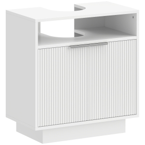 HOMCOM Mueble bajo Lavabo con 2 Puertas Acanaladas y Compartimento Abierto para Lavabo sin Pedestal 60x33x63 cm Blanco