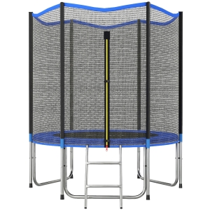 SPORTNOW Cama Elástica Exterior Ø183 cm Trampolim para Crianças com Rede de Segurança Escada e Acolchoamento de Molas Azul