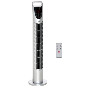 HOMCOM Ventilador de Torre Ventilador Vertical 40W con Mando a Distancia 3 Velocidades Temporizador 7,5h Ø18x78,5 cm Plata