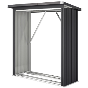 Outsunny Abri-bûches couvert support pour bois de chauffage plancher surélevé toit incliné, acier galvanisé 150x66,5x150cm gris