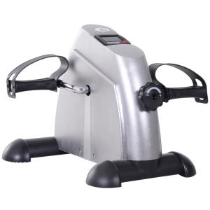 HOMCOM Mini Exercise Bike, Portable Pedal Exerciser, Under Desk Bike with LCD Display for Legs and Arms Training, Silver Tone