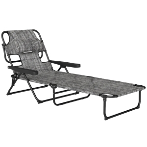 Outsunny Tumbona de Jardín Plegable con Respaldo Ajustable en 4 Niveles Orificio de Lectura y Reposacabezas 145x72x89 cm Gris