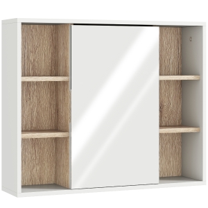 HOMCOM Dulap cu Oglindă din MDF și PAL cu 3 Rafturi Laterale și Raft Reglabil la Interior, 60x14,5x49,4 cm