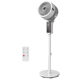HOMCOM Ventilateur sur pied silencieux 20 dB pour chambre, ventilateur avec oscillation à 90°, 8 vitesses et lumière LED, blanc