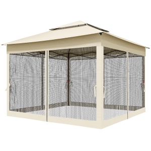 Outsunny Tonnelle de jardin pop-up pliant 3 x 3 m métal polyester imperméabilisé anti UV moustiquaires sac de transport crème