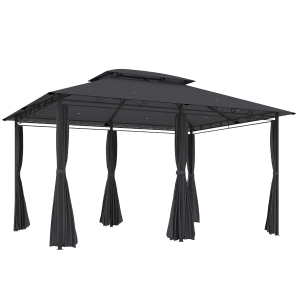 Outsunny Cenador para Jardín 3x4 m Pabellón de Jardín Gazebo con Doble Techo 6 Paredes Laterales Estructura Metálica Gris