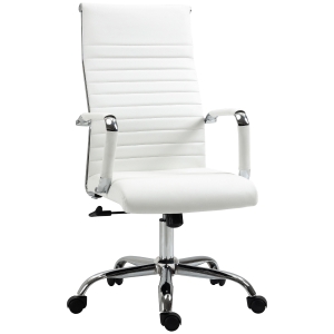 Vinsetto Scaun de Birou Ergonomic din Piele Ecologică, Scaun Rotativ și cu Funcție de Legănare, 54x62x104-114 cm, Alb