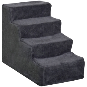 PawHut Hundetreppe 4-Stufig Abnehmbarer Bezug Für Kleine Hunde 44 cm Dunkelgrau