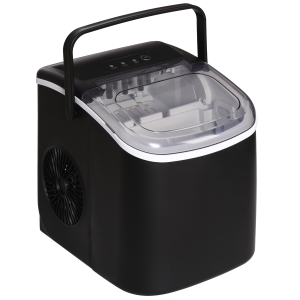 HOMCOM Máquina para Hacer Hielo 12 Kg en 24 Horas 9 Cubitos en 6-12 Minutos Depósito de Agua 1,3 L 22,2x29,4x29 cm Negro