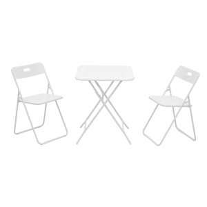 Ensemble bistrot pliable 3-pièces en acier, avec 2 chaises + 1 table, Blanc