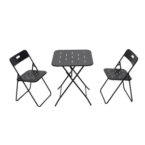 Ensemble bistrot pliable 3‑pièces en acier, avec 2 chaises + 1 table, Noir