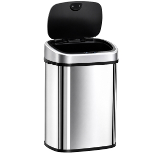HOMCOM 48L Motion Sensor Bin, Automatic Touchless Rubbish Bin with Fingerprint Resistant Stainless Steel for Kitchen, Hygienic Gyms, Home Office Use, Silver Tone