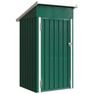 Outsunny Caseta de Jardín Exterior Metálico 0,74 m² 107,5x91x185 cm con Techo Inclinado Puerta con Cerradura Ventilaciones Verde