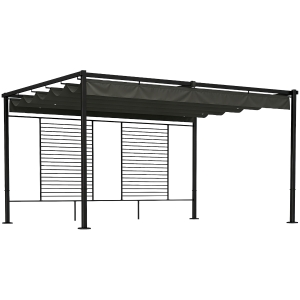 Outsunny Pérgola de Jardín 4x3 m con Techo Retráctil 2 Paneles de Privacidad UPF50+ Cenador de Jardín para Patio Exterior Gris