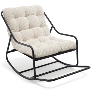 Fauteuil à bascule d'extérieur avec coussin de confort, pour salon, chambre, coin lecture, 75x116x82 cm, Blanc