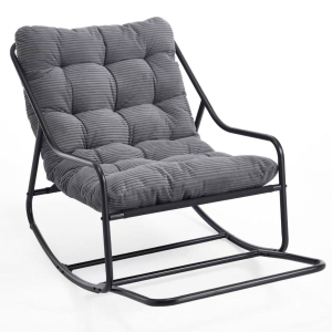 Fauteuil à bascule d'extérieur avec coussin de confort, pour salon, chambre, coin lecture, 75x116x82 cm, Gris