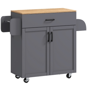HOMCOM Isla de Cocina con Ruedas con Cajón Armario con Puertas Toallero y Especiero 105x36x85 cm Gris