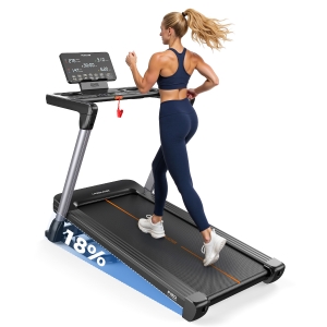 Zusammenklappbares Laufband 1-14 km/h, 18% Steigung, HD-Display & App für Zuhause, Home-Gym, Schwarz